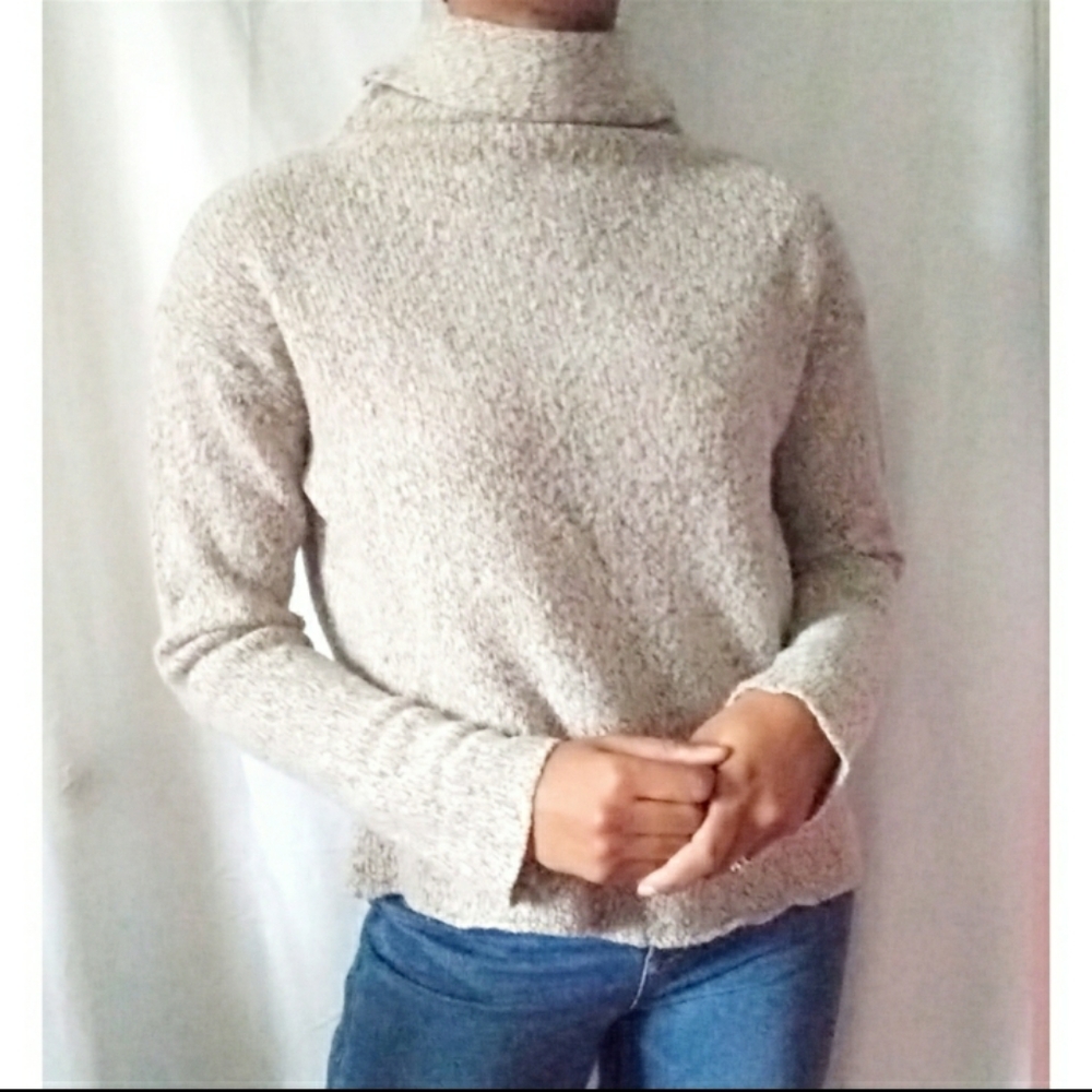 Eileen Fisher Beige Wool Turtleneck Sweater-L